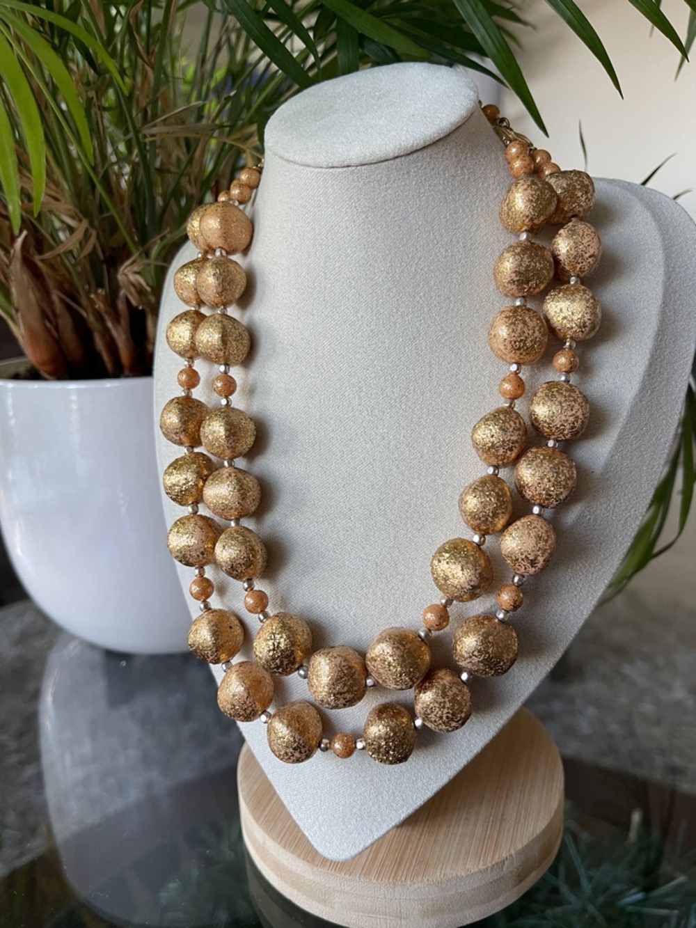 VINTAGE 1960s Mid-Century Double Strand Gold Dust Moon glow Necklace | Graduated